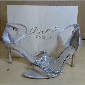 Jewel Badgley Mischka Vani Glitter Straps Stiletto Heels, Sz 8